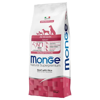 Monge Monoprotein Vită cu orez pentru câini 12 kg
