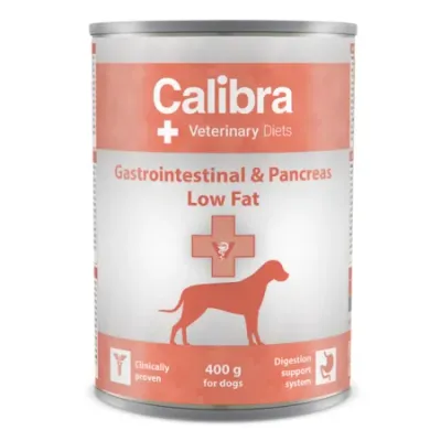 Calibra Veterinary Diets Gastrointestinal Low Fat, Xs-Xl, Ton și Miel, dietă veterinară, conservă hrană umedă câini, sistem digestiv, (pate), 400g