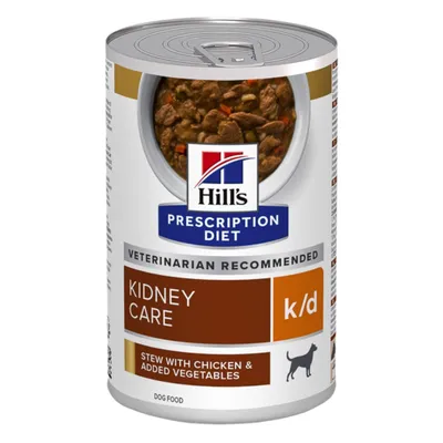 Hill's Prescription Diet k/d Kidney Care, Pui cu Legume, dietă veterinară câini, conservă hrană umedă, sistem renal, (în sos), 354g