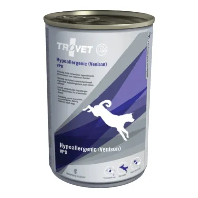 Dietă Veterinară, Hrană Umedă Câine Adult, Trovet Hypoallergenic, Căprioară, 400g