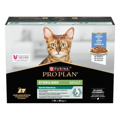 Purina® Pro Plan® Sterilised Maintenance, cu Iepure, hrană umedă pentru pisici, 10x85g