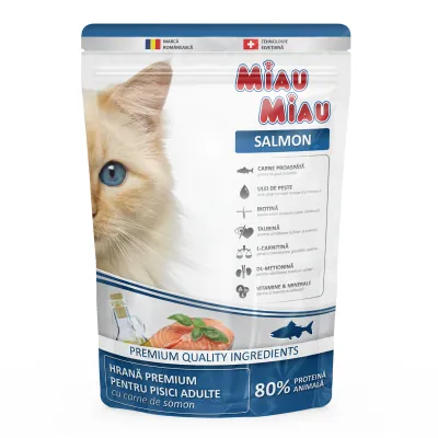 Miau Miau, Somon, hrană uscată pisici, 800g