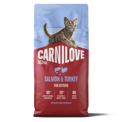 Carnilove Active Kittens, Somon și Curcan, hrană uscată fără cereale pisici junior, 6kg