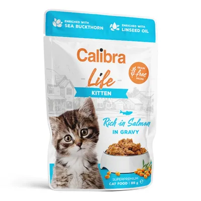 Calibra Life, Somon, plic hrană umedă fără cereale pisici junior, (în sos), 85g