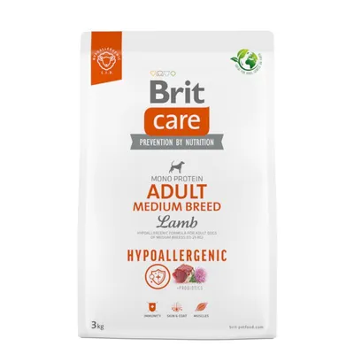 Brit Care Dog Hypoallergenic Adult Medium Breed Miel și orez 3 kg