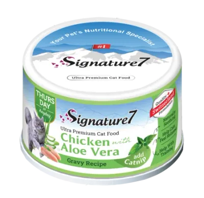Hrană Umedă Pisică Adult, SIGNATURE7, Pui și Aloe Vera în Sos cu Iarba-Mâței, 70g