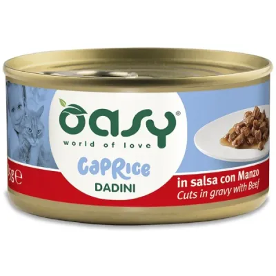 Oasy Caprice Conservă pentru pisici, Bucăți în sos, cu Vită 85g
