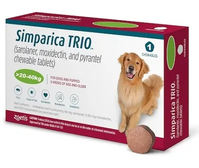Simparica Trio câini 20-40 kg, 1 tabletă