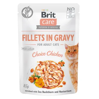 Brit Care Fillets In Gravy, Pui, plic hrană umedă fără cereale pisici, (în sos), 85g
