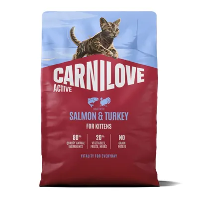Carnilove Active Kittens, Somon și Curcan, hrană uscată fără cereale pisici junior, 2kg