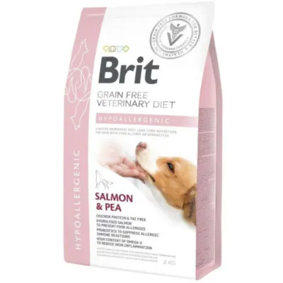 Brit VD Hypoallergenic, Xs-Xl, Somon, dietă veterinară, hrană uscată fără cereale câini, alergii, 2kg