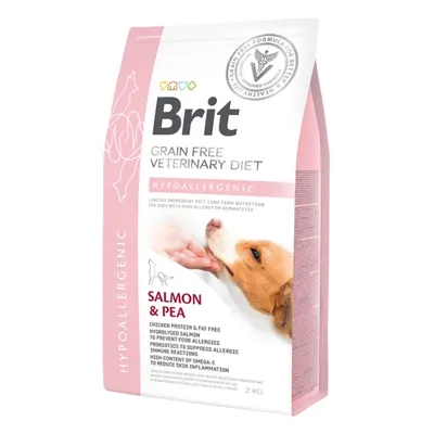 Brit VD Hypoallergenic, Xs-Xl, Somon, dietă veterinară, hrană uscată fără cereale câini, alergii, 2kg