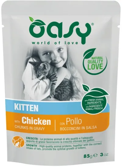 Oasy Chunks in Gravy Plic pentru Kitten, cu Pui 85g