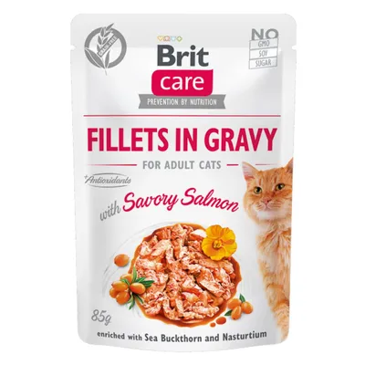 Brit Care Fillets In Gravy, Somon, plic hrană umedă fără cereale pisici, (în sos), 85g