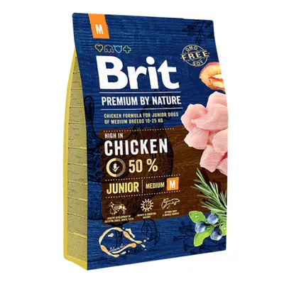 Brit Premium By Nature Junior Medium Breed, M, Pui, hrană uscată câini junior, 3kg