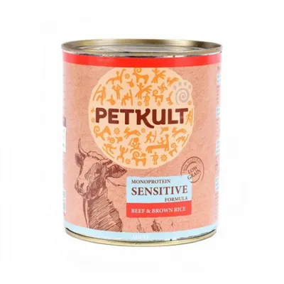 Petkult Sensitive Conservă pentru câini, cu Vită și Orez brun 800g