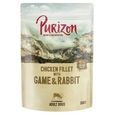 Purizon Original 24 x 300 g Adult: File de pui cu vânat & iepure cu dovlecel și merișoare