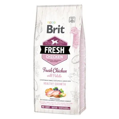 Brit Fresh Healthy Growth Puppy & Junior S-XL, Pui cu Cartof, hrană uscată conținut redus cereale câini junior, 2.5kg