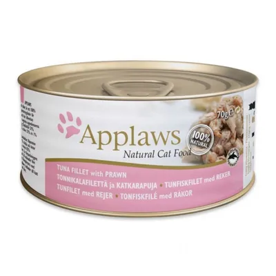 Applaws File, Ton și Creveți, conservă hrană umedă pisici, (în supă), 156g