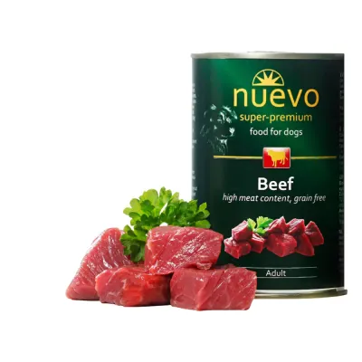 Nuevo, Xs-Xl, Vită, conservă hrană umedă fără cereale câini, (pate), 400g
