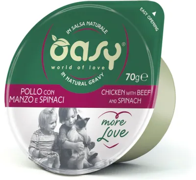Oasy More Love Bol pentru pisici, cu Pui, Vită și spanac 70g