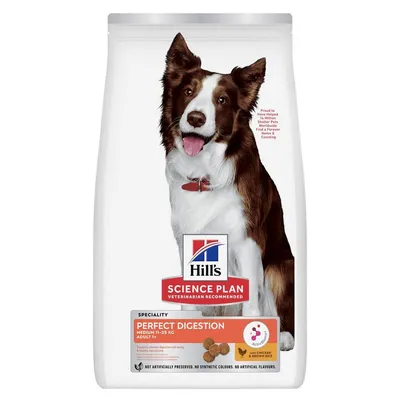 Hill's Science Plan Perfect Digestion Adult 1+ Medium Pui & orez brun 14 kg