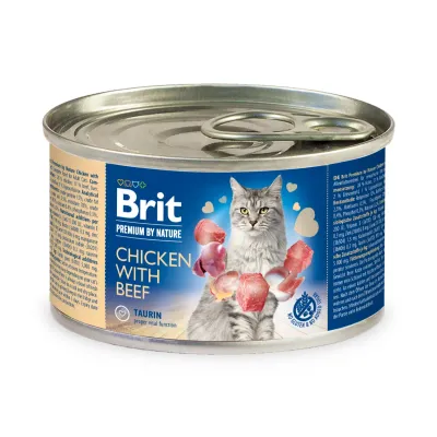 Brit Premium by Nature, Hrană Umedă Pisică Adult, Pui și Vită, 200g