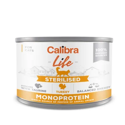 Calibra Life Sterilised Turkey, Curcan, conservă hrană umedă monoproteică fără cereale pisici sterilizate, (pate), 200g