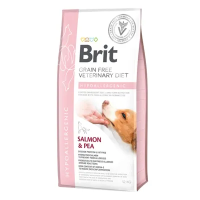 Brit VD Hypoallergenic, Xs-Xl, Somon, dietă veterinară, hrană uscată fără cereale câini, alergii, 12kg
