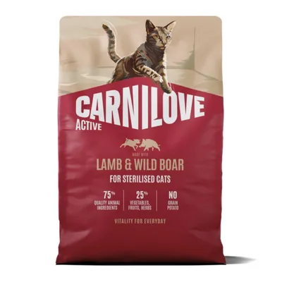 Carnilove Active Sterilised, Miel și Mistreț, hrană uscată fără cereale pisici sterilizate, 2kg