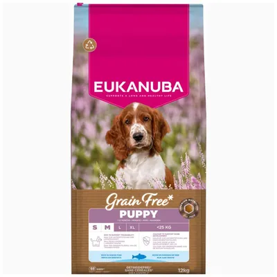 Eukanuba Grain Free Puppy Small & Medium Breed Pește de mare 12 kg