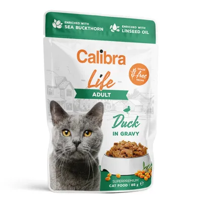 Calibra Life, Rață, plic hrană umedă fără cereale pisici, (în sos), 85g