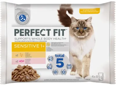 Perfect Fit Hrana umeda cu Pui si Somon în sos pentru pisici sensibile 4x85g