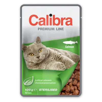 Calibra Premium Line Sterilised, Somon, plic hrană umedă pisici sterilizate, (în suc propriu), 100g