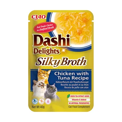 Hrană Umedă Pisică Adult, Churu Dashi Delights, Silky Broth, Pui și Ton, 40g