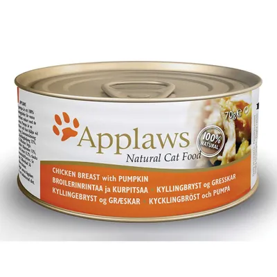Applaws Piept, Pui și dovleac, conservă hrană umedă pisici, (în supă), 70g