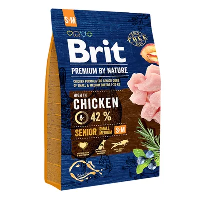 Brit Premium By Nature Senior Small and Medium Breed, S-M, Pui, hrană uscată câini senior, 3kg