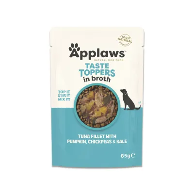 Hrană Umedă Câine Adult, Applaws Toppers, Ton și Vegetale în Supă, 85g