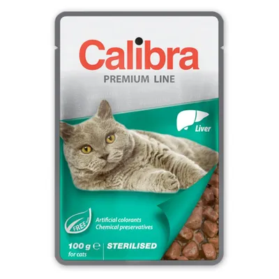 Calibra Premium Line Sterilised, Ficat, plic hrană umedă pisici sterilizate, (în suc propriu), 100g