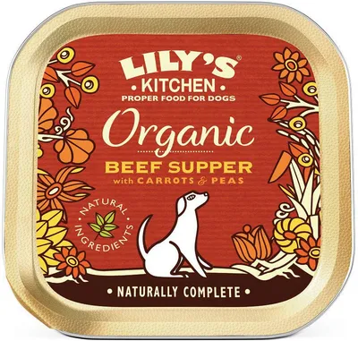 Lily's Kitchen Organic Supper Conservă pentru câini, cu vită și morcovi 150g