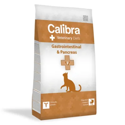 Calibra Veterinary Diets Gastrointestinal & Pancreas, Somon și Ou, dietă veterinară, hrană uscată pisici, sistem digestiv, 2kg