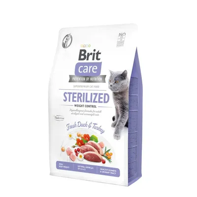 Brit Care Sterilized Weight Control cu rață și curcan 2 kg