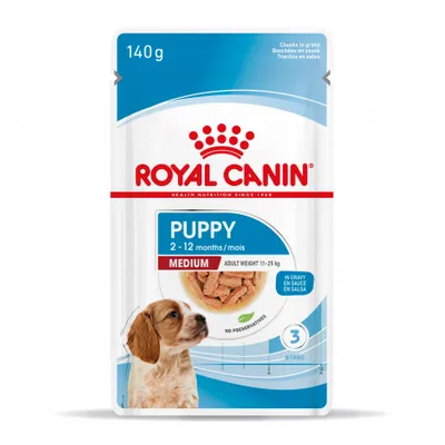Royal Canin Medium Puppy, hrană umedă câini junior, (în sos), 140g