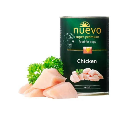 Nuevo, Xs-Xl, Pui, conservă hrană umedă fără cereale câini, (pate), 400g