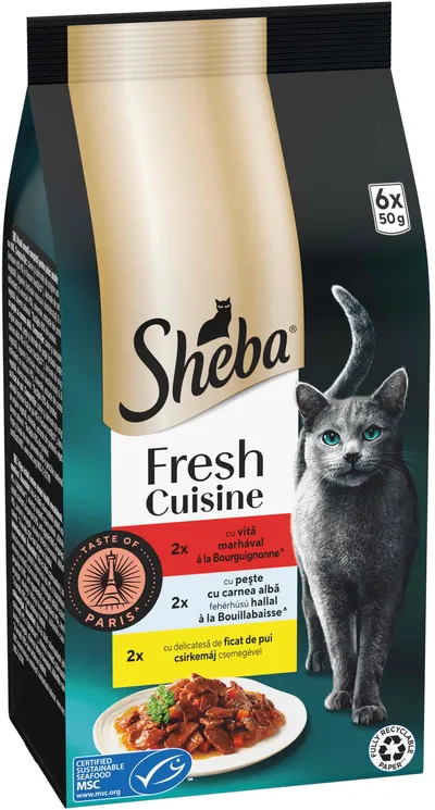 Sheba Fresh&Fine plicuri Mini selecții Vita, Peste si Ficat de Pui 6x50g
