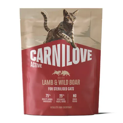 Carnilove Active Sterilised, Miel și Mistreț, hrană uscată fără cereale pisici sterilizate, 400g