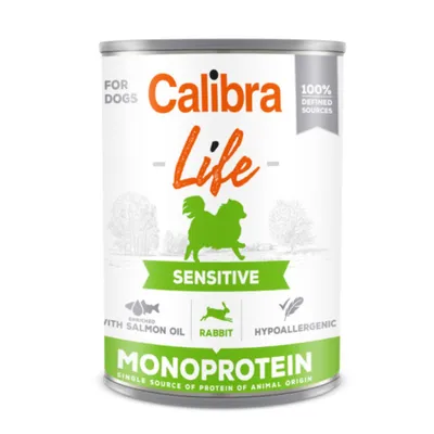 Calibra Life Sensitive, Xs-Xl, Iepure, conservă hrană umedă monoproteică fără cereale câini, sistem digestiv, (pate), 400g