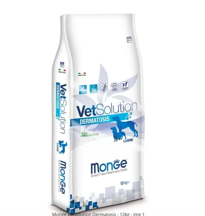 Monge Vetsolution Dermatosis, Xs-Xl, Somon, dietă veterinară, hrană uscată fără cereale câini, piele & blană, 12kg