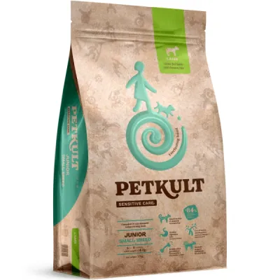 Petkult Sensitive Junior small, talie mică, Miel și orez 12 kg