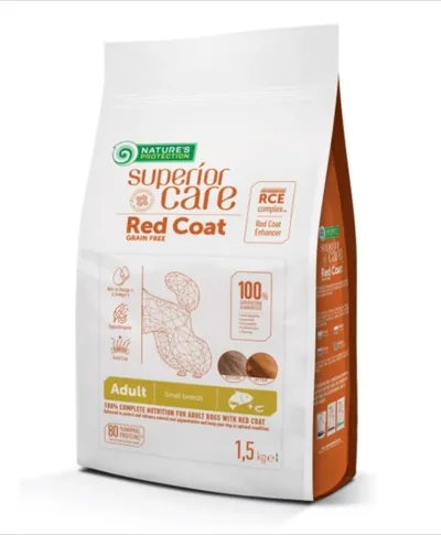 Natures Protection Superior Care Red Coat Small&Mini, Somon, hrană uscată fără cereale câini, intensificarea culorii, 1.5kg
